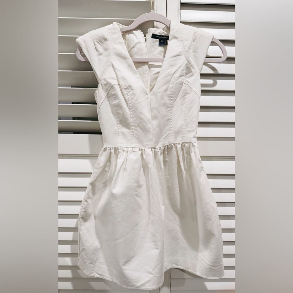 French Connection White V Neck Dress